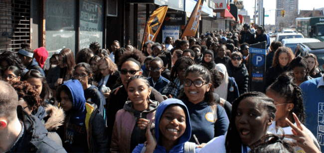group of girls marching
