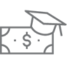 Financial Literacy: icon of grad cap on top of bill with dollar sign in middle