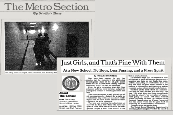 New York Times article titled "At a New School, No Boys, Less Fussing, and a Freer Spirit"