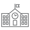 College & Career Awareness: icon of college building with a clock tower
