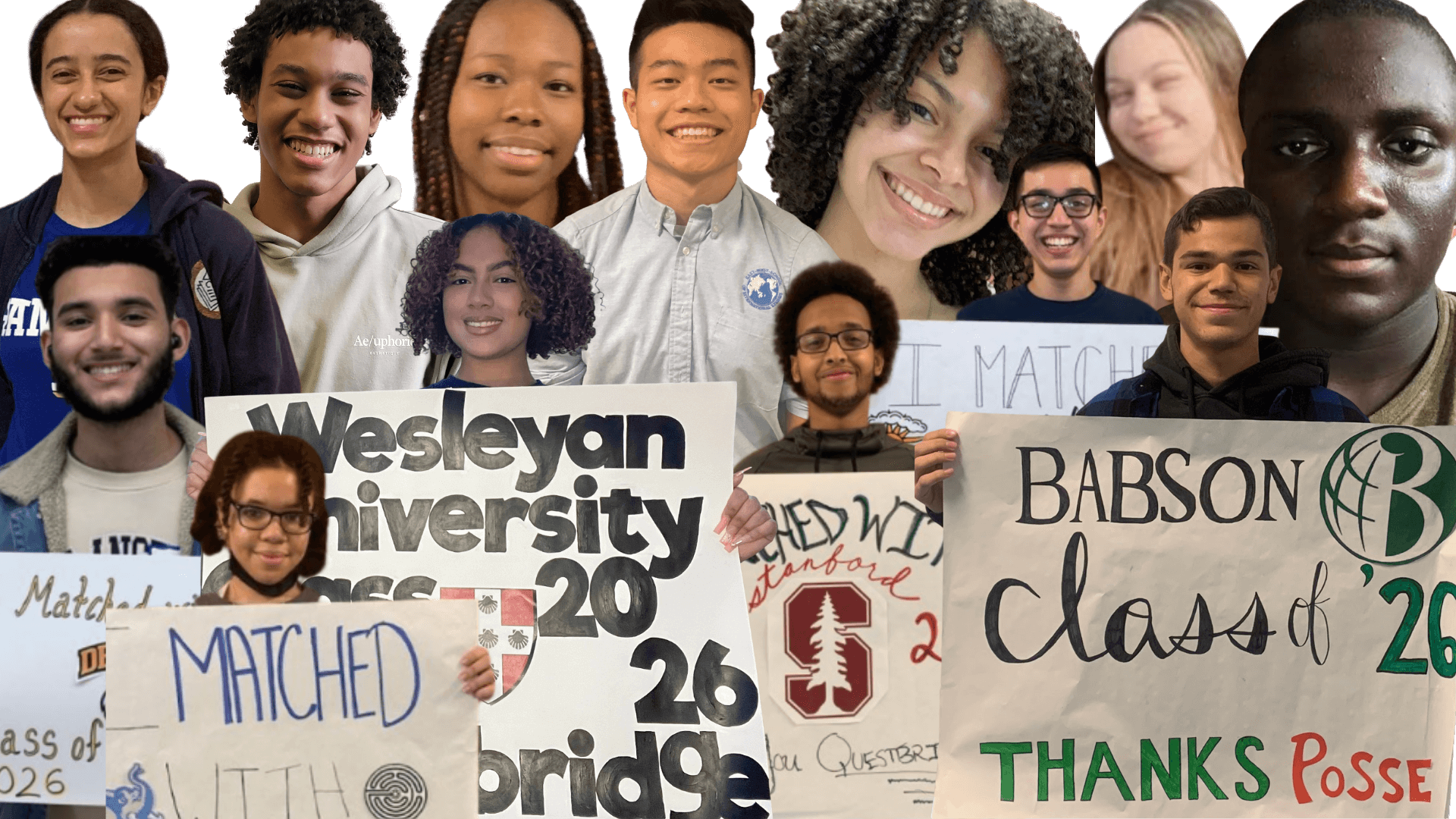 A collage of high school seniors who are Posse and Questbridge scholarship winners.