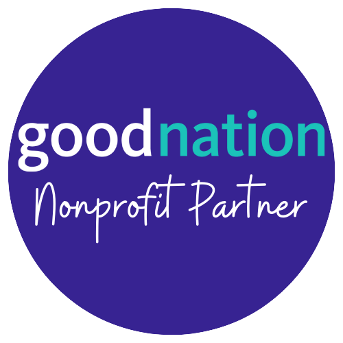 Circular blue logo with the words goodnation Nonprofit Partner in white and teal text.