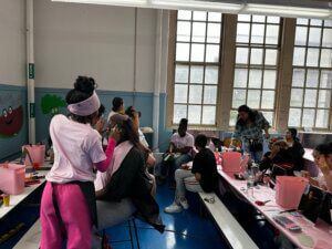 Students gather for makeup, hair styling, and nailcare before prom.