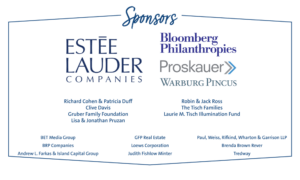 Hexagon shape surrounding list of event sponsors