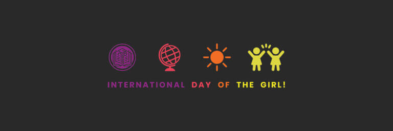 Title "International Day of the Girl" with icons of Student Leadership crest, globe, sun, and girls
