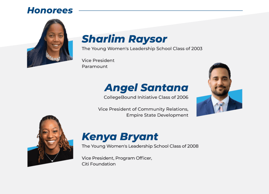 Three (Em)Power Breakfast honorees’ photos with their Student Leadership Network affiliations, high schools, and titles below their headshots