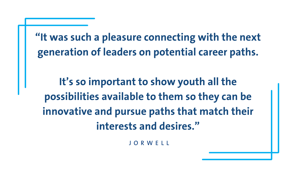 Quote graphic about showing youth many career and education possibilities so that they can innovate and match their interests.