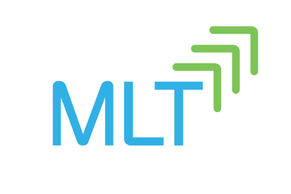 The image shows the blue letters MLT next to three green arrows pointing upward and to the right.