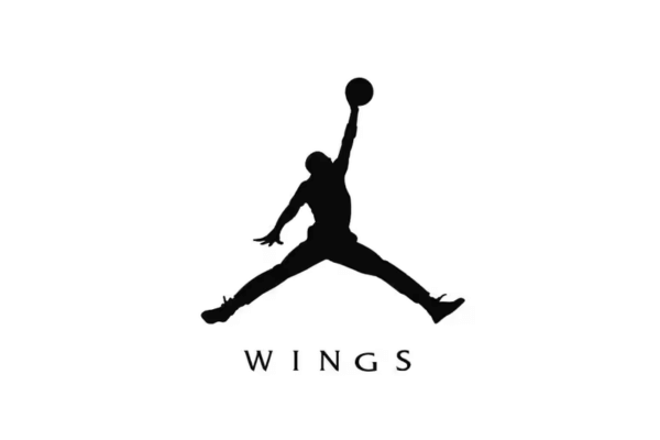 Silhouette of a basketball player jumping with one arm raised holding a ball; the word WINGS is written below the image.