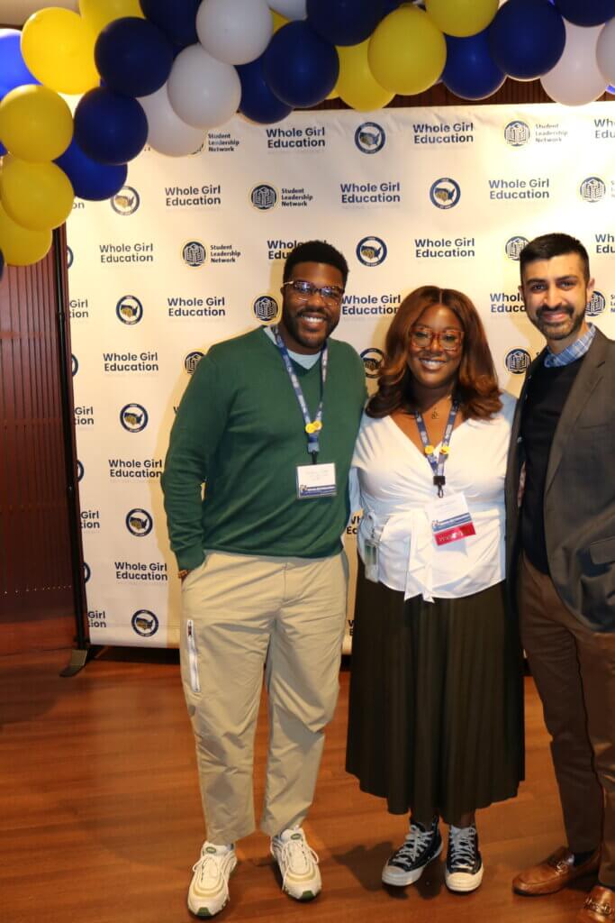 Nike's Brendon M. poses for a picture with Student Leadership Network team members, representing corporate partnerships at the conference